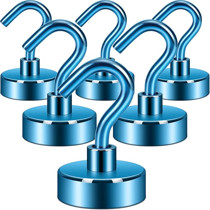 Neosmuk Magnetic Hooks,Heavy Duty Earth Magnets with Hook for Refrigerator, Extra Strong Cruise Hook for Hanging, Magnetic Hanger for Cabins, Grill (RoyalBlue, 6 Pack)