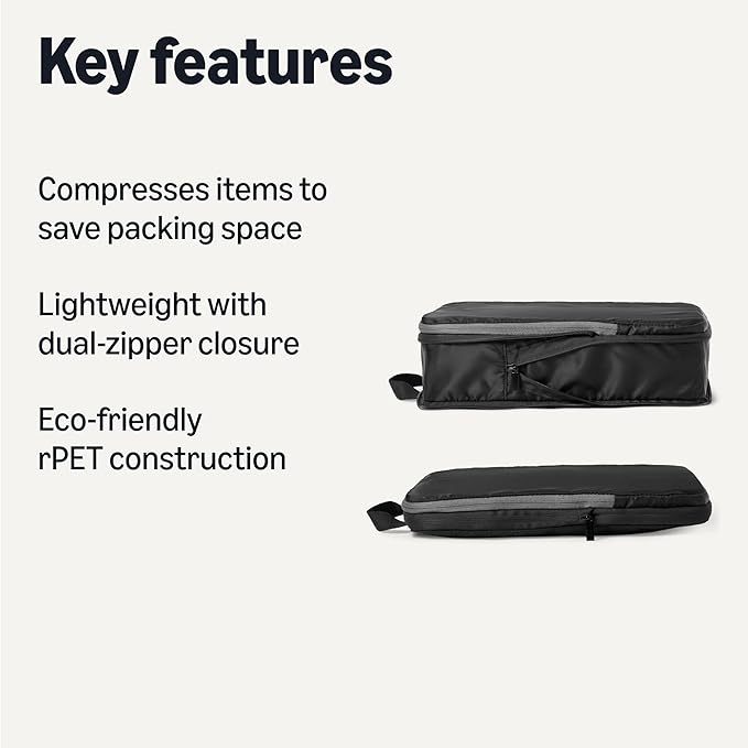 Amazon Essentials 4-Pack Ultralight Compression Packing Cubes Organizer, Black