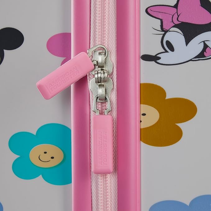 American Tourister Minnie Mouse Carry-On Luggage - Airline Approved, Durable Hardshell with Vibrant Minnie Mouse Design - Roll Confidentially with Spinner Wheels & Colorful Adjustable Handle