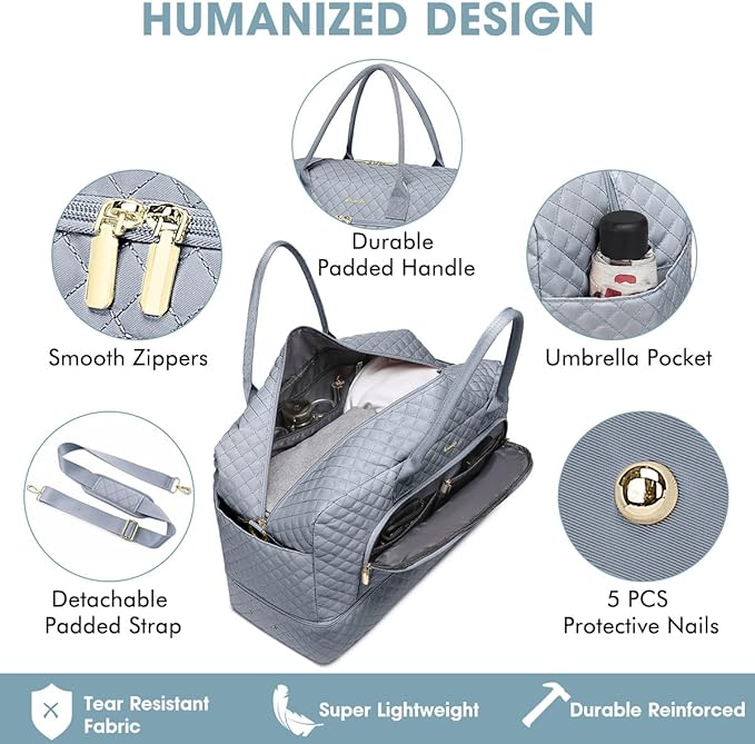 Large Women Travel Duffle Bag, Weekender Bags for Women with Shoe Compartment, Carry on Overnight Bag with Toiletry Bag, Gym Duffel Bag with Wet Pocket, Hospital Bags for Labor and Delivery 3 PCS Set
