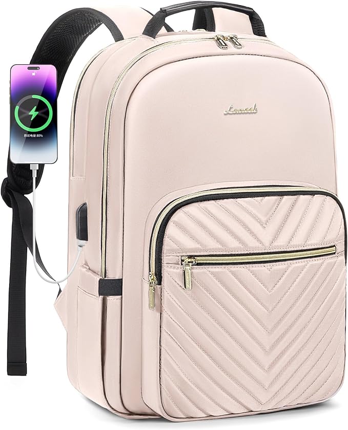LOVEVOOK Laptop Backpack for Women 18.4 inch,Cute Womens Travel Backpack Purse,Professional Laptop Computer Bag,Waterproof Work Business College Teacher Bags Carry on Backpack with USB Port,Nude
