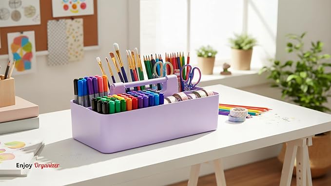 8 Compartments DIY Dividers,Large caddy, Multi Purpose, Simple, Portable, Stackable, Modern Solution for School, office, Desktop -MADE IN USA (Lavender)
