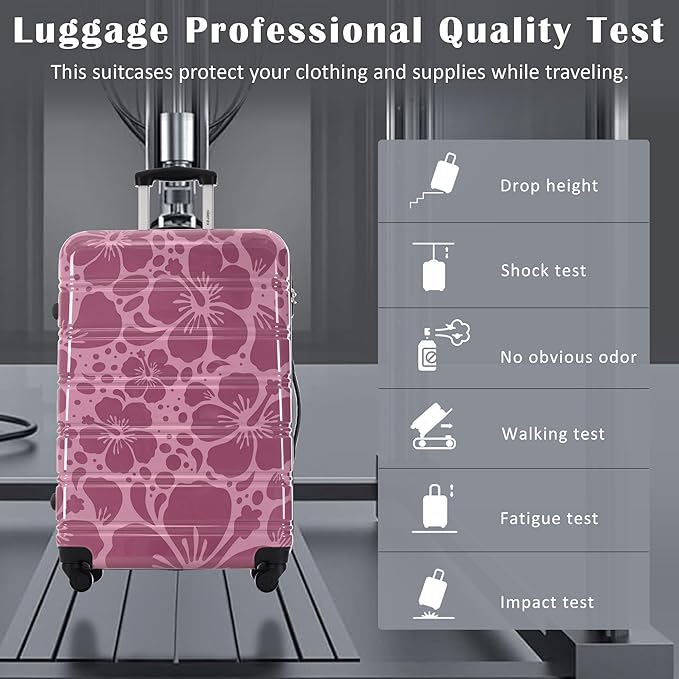 Merax Luggage Sets 3 Piece, Hardside Suitcase Set with Spinner Wheels, Lightweight 20+24+28 IN Suitcase with Carry on Luggage, Purple Pink