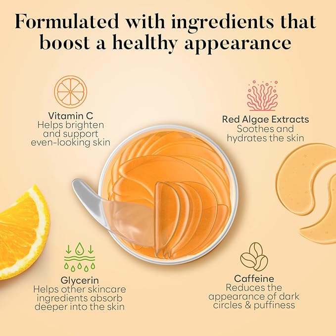 Vitamin C & Caffeine Under Eye Patches (30 Pairs), Under Eye Mask for Puffy Eyes, Appearance of Dark Circles, Smoothing & Hydration, Self Care & Skincare Gifts for Women, Patch Yeux