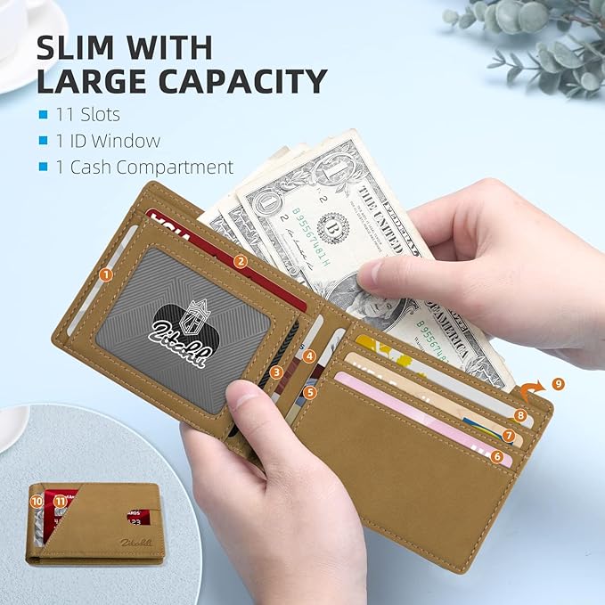 Zitahli Bifold Wallets for Men - Slim RFID Leather Credit Card Holder for 6-11 Cards, Minimalist Thin Wallet with ID Window & Cash Slot,Front Pockt Carteras Para Hombres, Birthday Gifts for Men | Slim, RFID Blocking, Premium, Front Pocket, Gift Box, Le...
