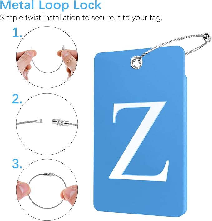 Gostwo 2 Pack Luggage Tags for Suitcases, 26 Initial Letter Travel Luggage Baggage Identification Labels ID Tag Fully Bendable Tags with Stainless Steel Loop (Blue) (Letter Z)