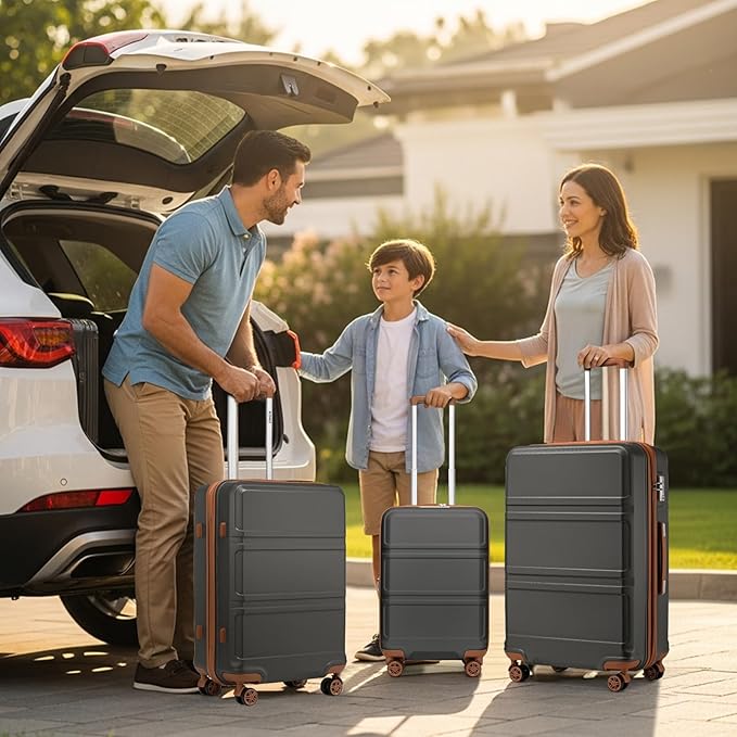 Kono 3 Piece Luggage Sets Expandable with Spinner Wheels TSA Lock Lightweight PC+ABS Hardside Travel Rolling Suitcases 20in 24in 28in Carry on Apricot Grey