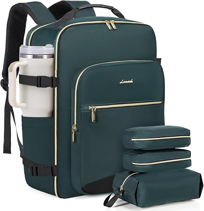 LOVEVOOK 40L Large Travel Backpack for Women Men, 17 Inch Carry on Backpack for Traveling on Airplane, Personal Item Travel Bag Airline Approved, Business Causal Weekender Backpack, Green-Black
