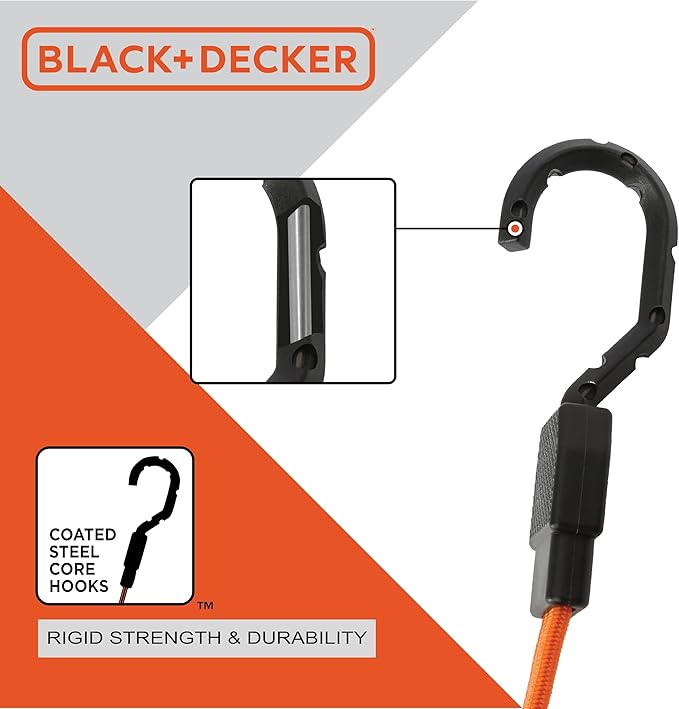 Black+Decker BDX1012 Black/Orange 48" Flat Bungee Cord Straps, 2 Pack
