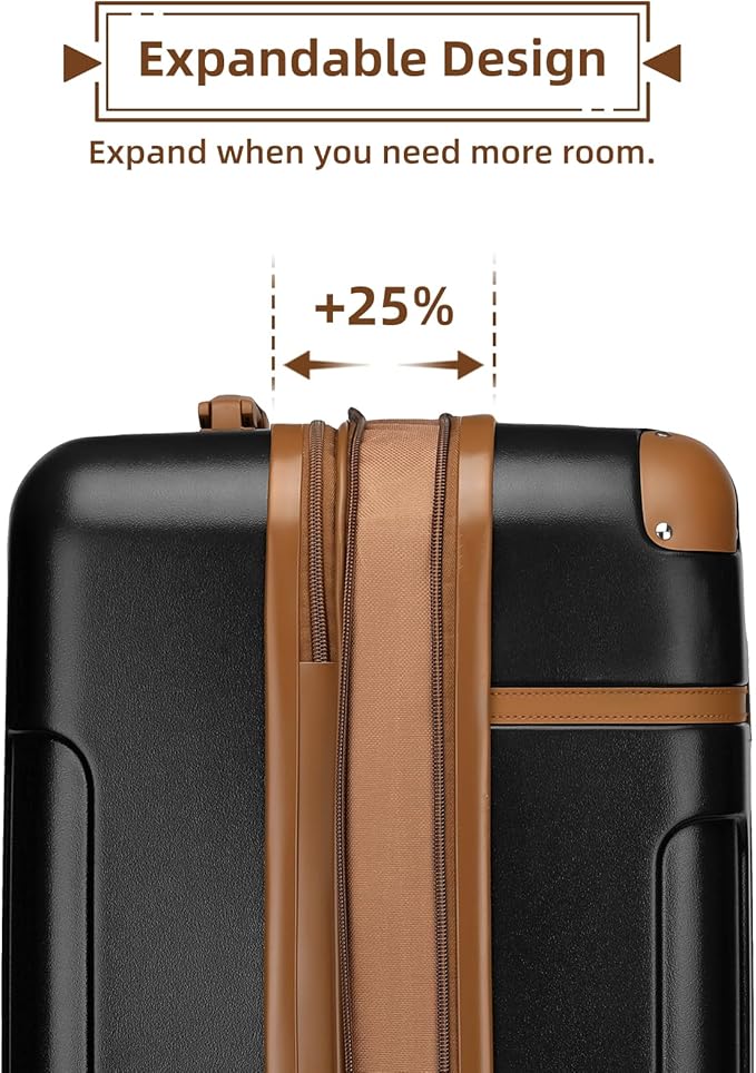 LARVENDER Luggage Sets 3 Piece Expandable Carry on Luggage 22x14x9 Airline Approved Hardshell Suitcase with Wheels TSA Lock, Lightweight Suitcase Set for Women with Travel Backpack, Black