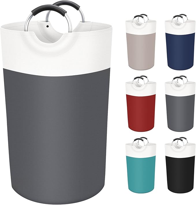 BlissTotes Laundry Basket, Laundry Hamper, Collapsible Laundry Baskets, Dirty Clothes Hamper, Waterproof Laundry Basket with Foam Protected Aluminum Handles for College Dorm, Family 90L (Gray)