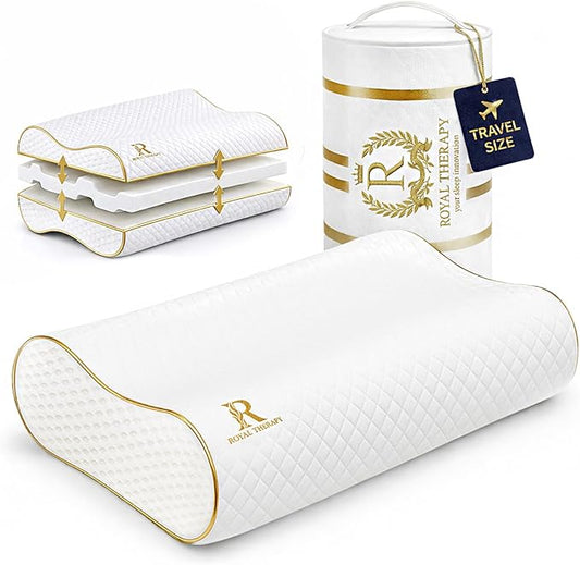 Royal Therapy Travel Memory Foam Pillow, Neck Pillow Bamboo Adjustable Side Sleeper Pillow (Travel 18 x 12 x 5)