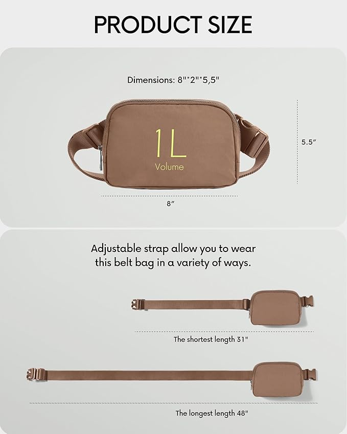 ODODOS Unisex Mini Belt Bag with Adjustable Strap Small Fanny Pack for Workout Running Traveling Hiking, Brown