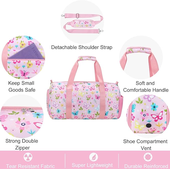 Gym Travel Duffle Bag for Girls - Gymnastics Sports Dance Bag with Shoe Compartment & Wet Pocket Starry Sky Kids Travel Bag Teens Weekender Sleepover Carry On Bag