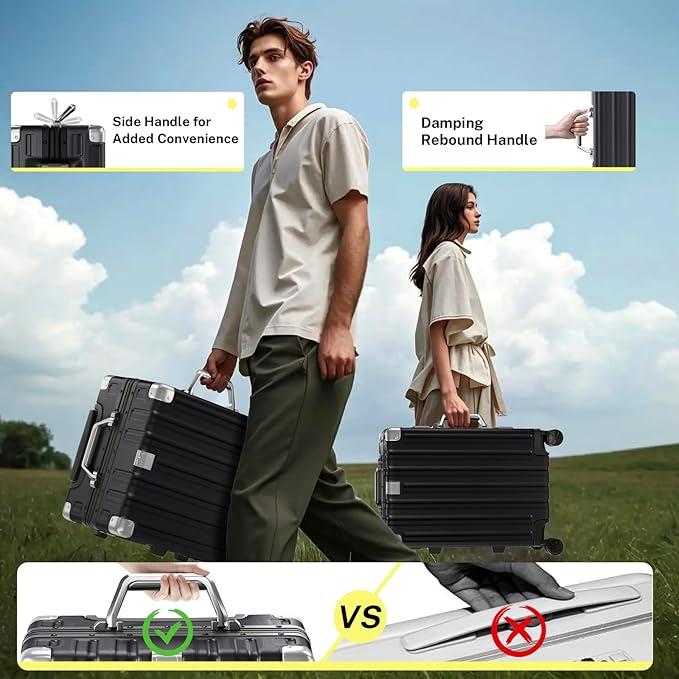 Krute Carry On Luggage 20 inch Aluminum Frame Luggage with Spinner Wheels Hardshell No Zipper PC+ABS TSA Lock Zipperless Suitcases