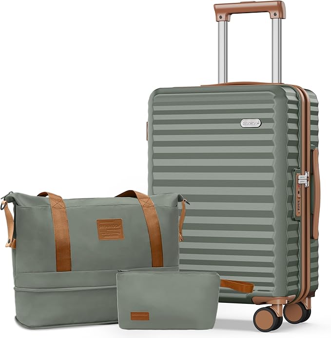 SHOWKOO Suitcase Hardside Expandable Luggage Set, Suitcase with Double Spinner Wheels TSA Lock 3 Piece Set Green (DB/TB/28in)