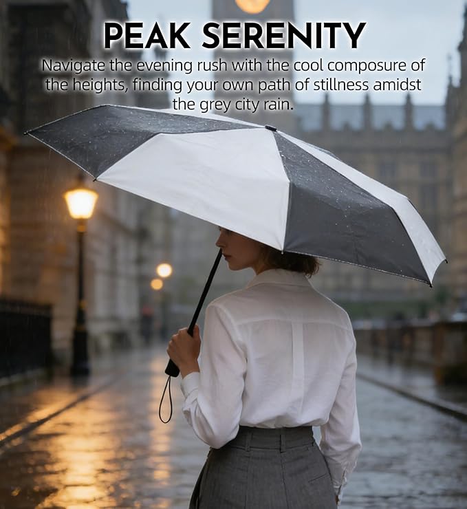 Windproof Travel Umbrella for Rain - 43" Auto Open Close 8-Rib Compact, Stylish Two-Tone Color Block Design, Easy-Close Folding Portable Parasol for Men & Women