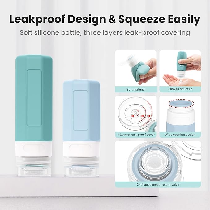 17 Pack Travel Bottles - TSA Approved Travel Size Toiletries, Leak Proof Containers for Toiletries, Silicone Squeezable Container for Shampoo, Body Wash, Lotion & Conditioner - Blue