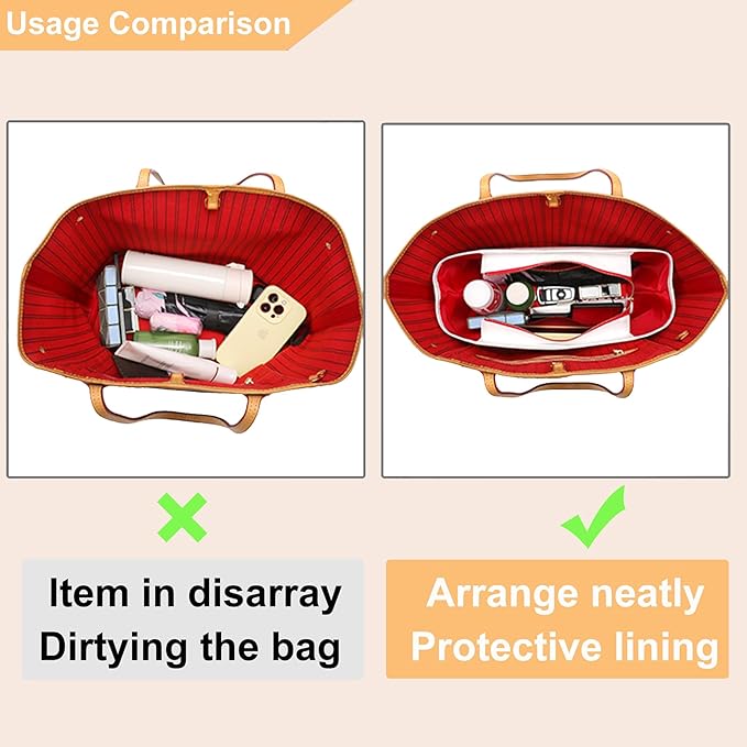 Doxo Purse Organizer Insert,Tote Bag Insert for Lv Neverfull MM,Longchamp Le-pliage L and More,Ultra Lightweight Bag Organizer Insert with Cover(Large,White-red)