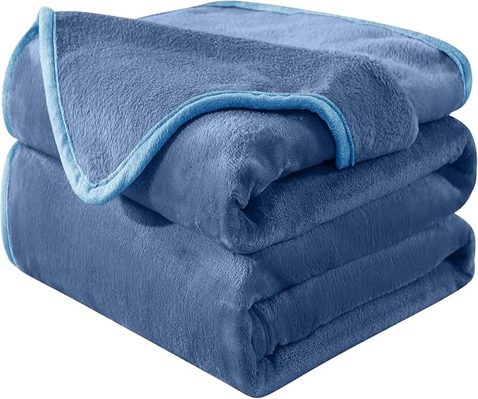 Soft Queen Size Blanket for All Season Warm Fuzzy Microplush Lightweight Thermal Fleece Summer Autumn Fall Winter Spring Blankets for Queen Full Bed Couch Sofa,90x90 Inches,Washed Blue