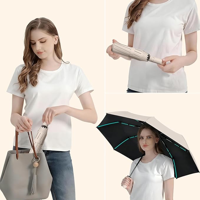 Compact Automatic Folding Travel Umbrella-Windproof Rainproof, PF50+ Sun Protection for Hiking,Outdoor,Chool,Golf Course & Daily Use,Sturdy Multi-Ribbed Frame