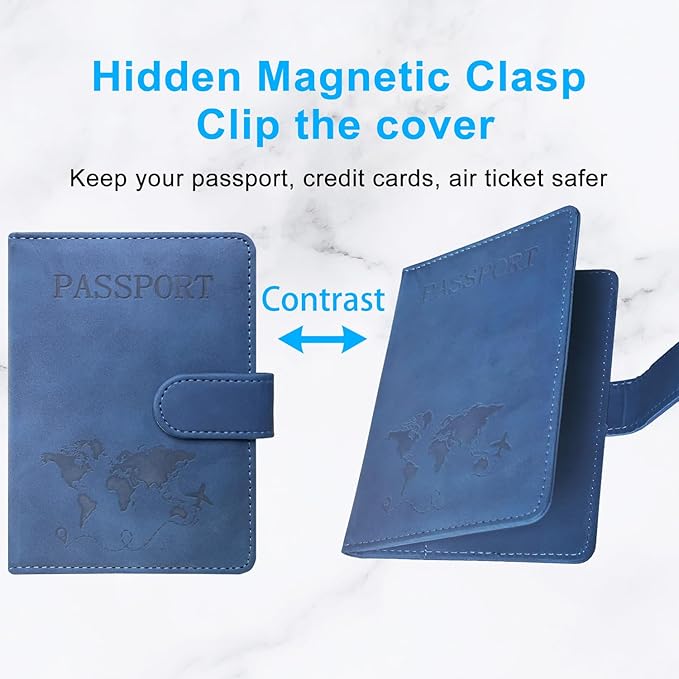 ACdream Passport Holder for Travel Essentials, Rfid Blocking Passport Wallet Cover Case for Travel Must Haves Accessories, Book Holders for Women/Men, Navy Blue