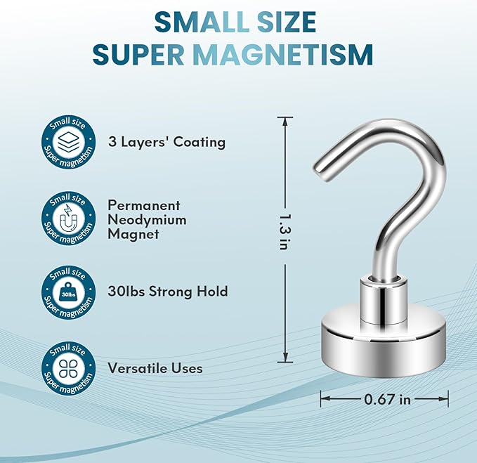 Neosmuk Magnetic Hooks, Cruise Ship Essentials, 30lb+ Heavy Duty Magnetic Hooks for Cruise Cabins, Refrigerator, Grill, Hanging, and Travel | Extra Strong Must-Haves Magnet Hook (Pack of 2)