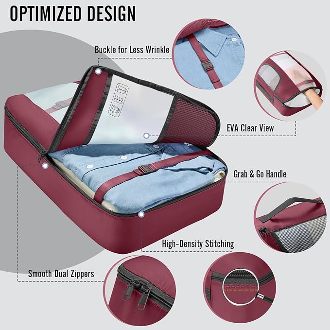 Veken 8 Set Packing Cubes for Travel Essentials, Gifts for women, Suitcase Organizer Bags in 4 Sizes, Carry-On Luggage Accessories with Large Laundry & Hanging Toiletry Bag, Must-Have for Airplane
