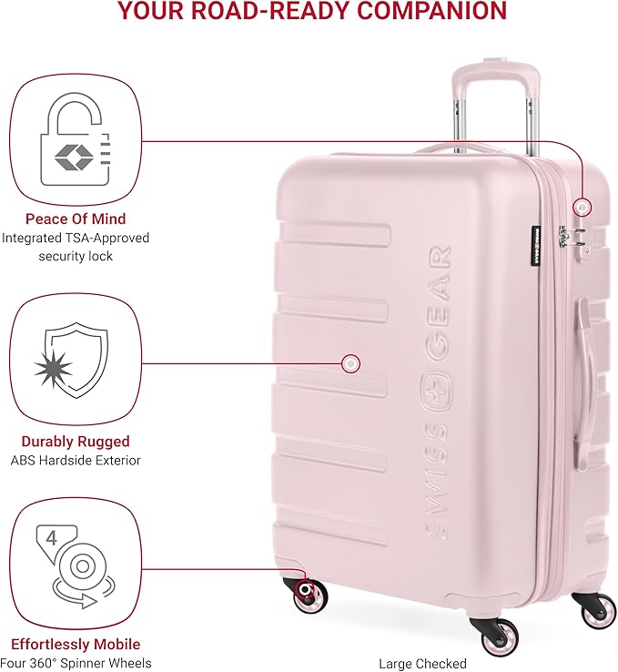 SwissGear 7366 Signature Hardside Expandable Luggage with Spinner Wheels, TSA Lock, Cup-Holder, Pink, 2-Piece Set (19/27)