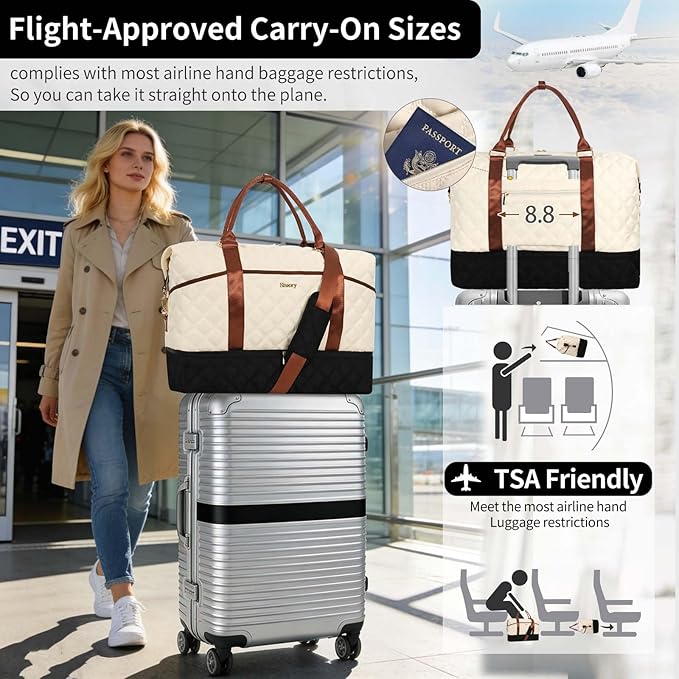 Weekender Bag, Large Travel Duffel Bag for Women, Carry on Overnight Bag with Shoe Compartment and Toiletry Bags