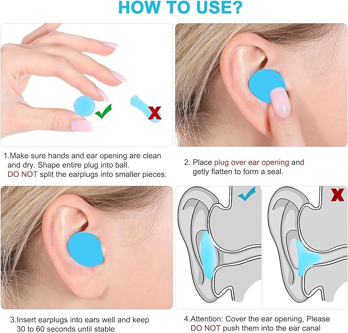 Reusable Silicone Ear Plugs, Waterproof Noise Cancelling EarPlugs for Sleeping, Mowing, Swimming, Airplanes, Concerts
