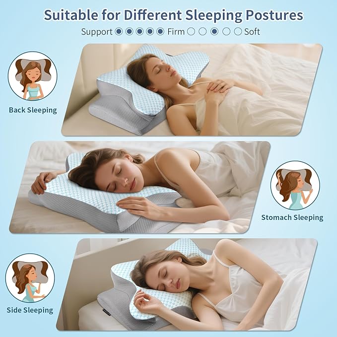 Cervical Neck Pillow for Pain Relief, Memory Foam Contour Orthopedic Pillow, Ergonomic Cooling Neck Support Pillow for Side Back Stomach Sleepers, Bed Pillow for Sleeping Comfort