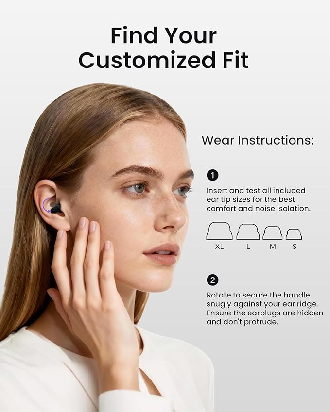 Ear Plugs for Sleeping All-Night Wear without Ear Pain Side Sleeper Patent Qufits Eartips Ultra-Comfy Reusable Earplugs for Sleep, Focus, Study, Travel, 23dB Noise Reduction - Black