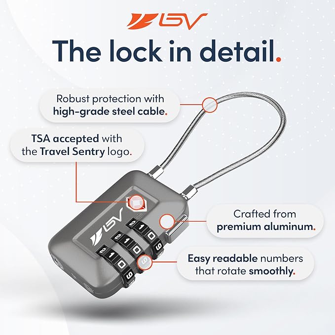 TSA Accepted Luggage Travel Lock, Set-Your-Own Combination Lock for School Gym Locker, Luggage Suitcase Baggage Locks, Filing Cabinets, Toolbox, Case (Slate Gray, 2 Pack)