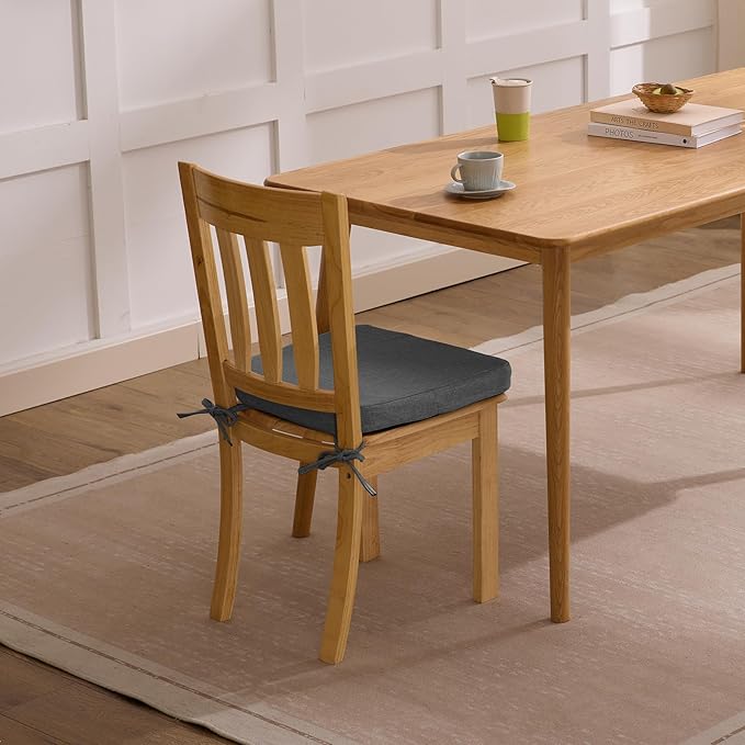 Chair Cushions for Dining Chairs, 2" Thick Seat Cushions for Kitchen Chairs, D-Shaped Chair Pads with Washable Cover, Ties and Non Slip Backing, 17'' x 16'', Set of 6, Dark Grey