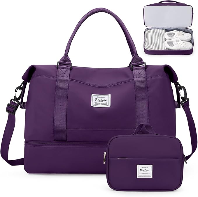 Weekender Bags for Women,Personal Item Travel Bag with Shoes Compartment,Overnight Travel Duffel Bag with Quilted Toiletry Bag