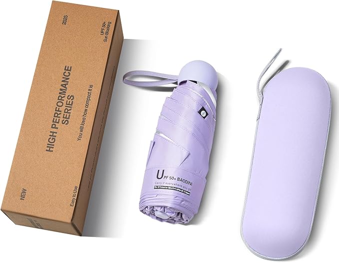 BAODINI Travel Essentials Mini Umbrella for Purse With Case Small Compact UV Sun Protection Lightweight Tiny Pocket Manual Open Close Umbrella for Women Kids and Men Fits Purse Backpack