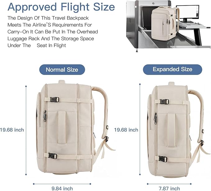 Travel Backpack, Extra Large 50L Expandable Backpack for Men Women, Carry On Backpack For Airplanes, Travel Essentials Luggage Suitcase Daypack Travel Gift Weekender Bag, Beige