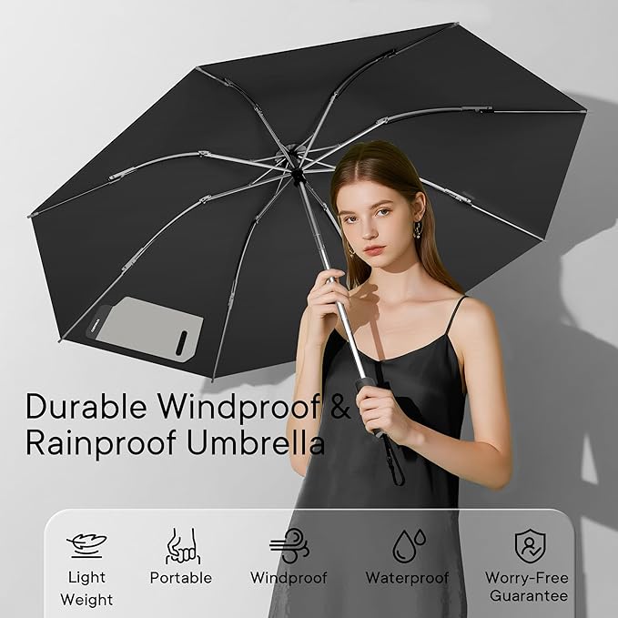 QWB TUMAAOTU Lightweight Compact Inverted Umbrella Windproof Auto Open Close – 5-Second Quick Fold Design for Women & Men, 8 Ribs Strong Travel Umbrellas for Rain & Sun, Fits Backpack & Car