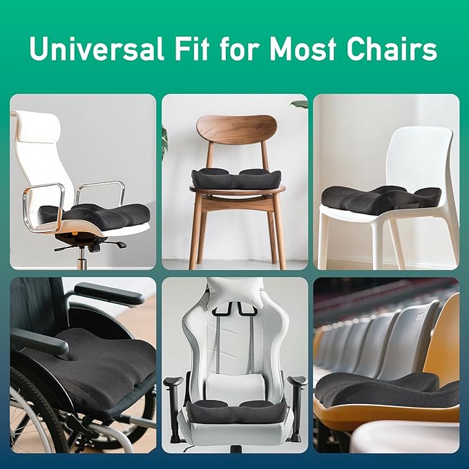 Ergonomic Seat Cushion for Office Chair – High-Density Memory Foam Support with U-Shaped Coccyx Cut-Out, Stable Comfort for Long Sitting, Enhanced Non-Slip Bottom & Washable Cover