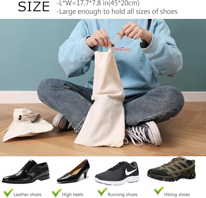 PlasMaller Shoe Storage Bags 100% Cotton with Drawstring for Men and Women for Travel Protecting and Storing Shoes