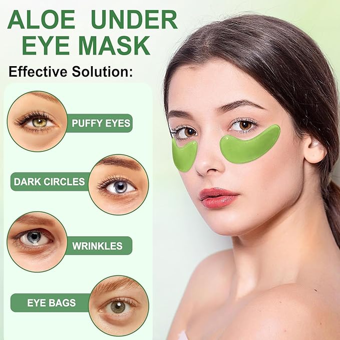 LAVONE Eye Mask - 30 Pairs Aloe Under Eye Patches Skin Care Products - Eye Masks Skincare for Dark Circles and Puffiness, Reduce Wrinkles, Eye Bags and Fine Lines, for Women and Man - Green