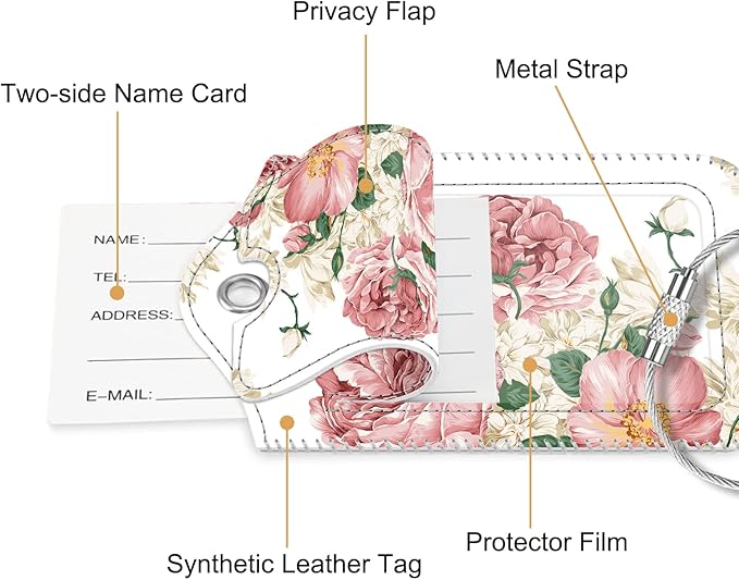 Fintie Luggage Tags, Privacy Cover ID Label with Stainless Steel Loop and Address Card for Travel Bag Suitcase, Flower Festival (2 Piece)