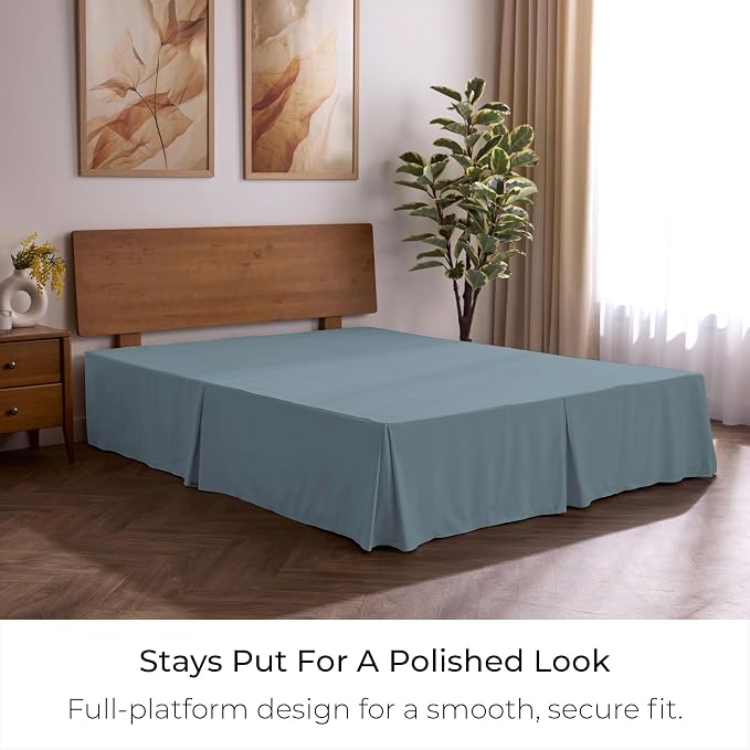 Mellanni Bed Skirt Cal King Size - Tailored Drop Bed Skirting | 15-Inch Pleated Dust Ruffle - Hotel Luxury Bedding - Wrinkle, Fade, Stain Resistant - 1 Bedskirt (King, Spa Blue)