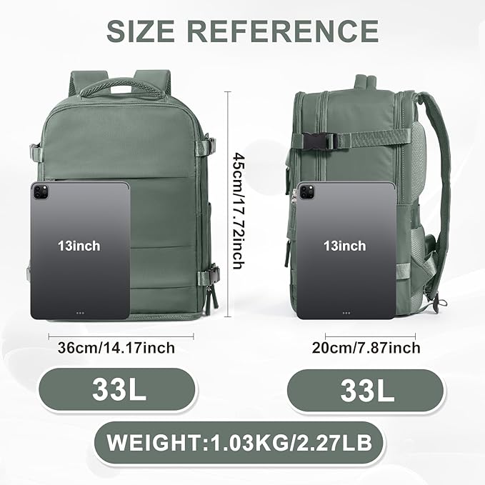 coowoz Large Travel Backpack Carry On for Women Man Waterproof Gym Backpacks Mochila de Viaje Teacher Travel Bag Essentials Personal Item Backpack Rucksack Airplane Accessories Must Haves Olive Green
