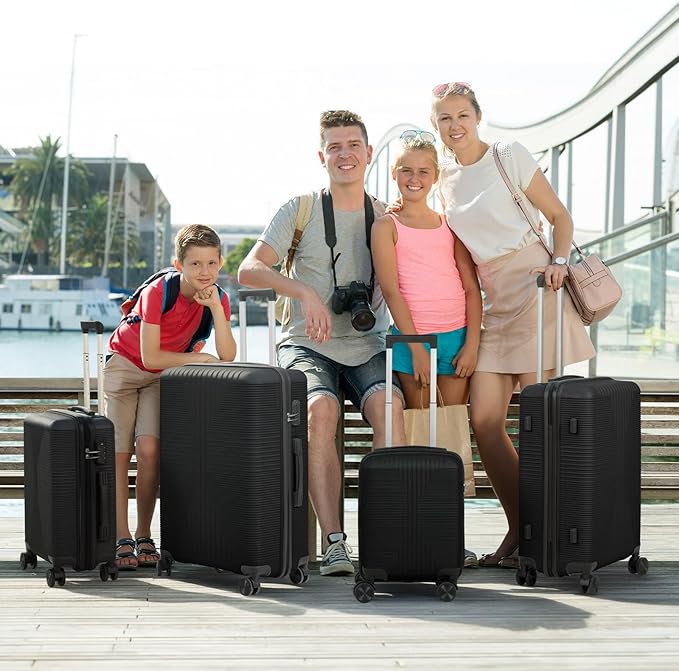 Karl home Luggage Sets 4 Piece, PP Hard Case Suitcase Set with Built-in Lock Spinner Wheels, Lightweight Durable Carry on Luggage for Business Travel - Black (16/20/24/28")