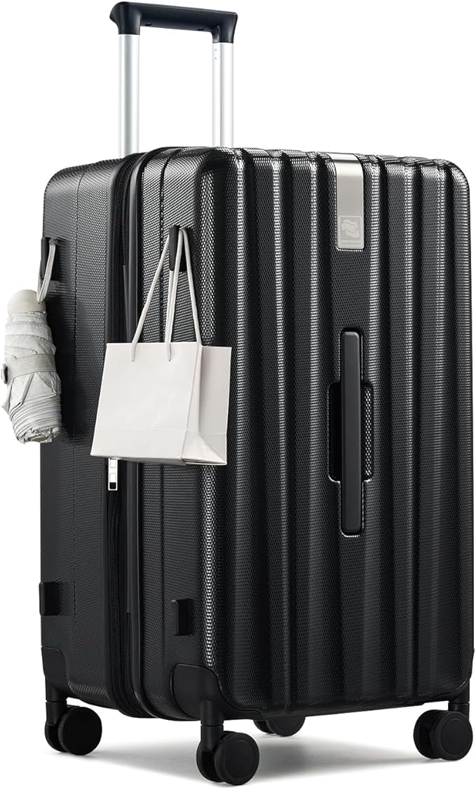 Hanke 24 Inch Plus Expandable Luggage Large Suitcases with Wheels, Medium Checked Luggage Hard Shell Suitcases, PC Trunk Luggage Extra Large Suitcase with Lock for Women Men(Jet Black)
