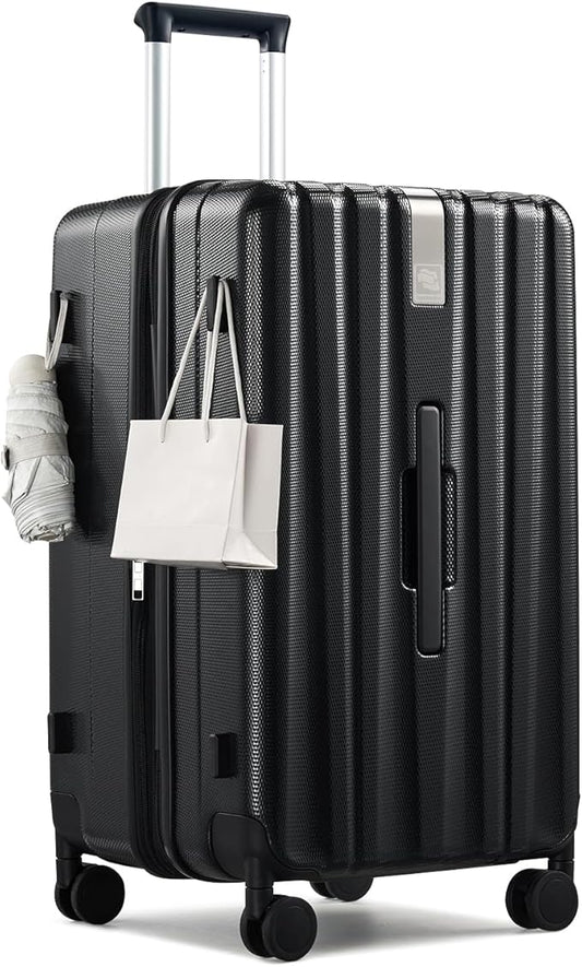 Hanke 24 Inch Plus Expandable Luggage Large Suitcases with Wheels, Medium Checked Luggage Hard Shell Suitcases, PC Trunk Luggage Extra Large Suitcase with Lock for Women Men(Jet Black)