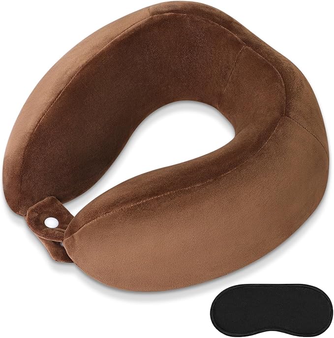 Neck Pillow Airplane Soft Travel Pillow for Traveling Sleeping Adjustable Memory Foam Neck Support Pillows for Cars Trains Offices Home Use Brown