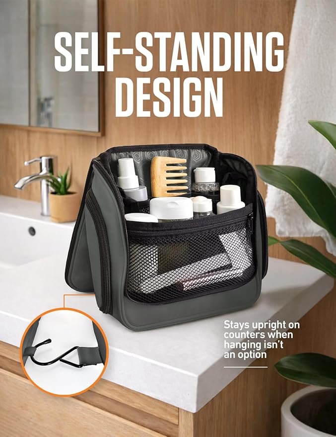 VENTURE 4TH Hanging Travel Toiletry Bag for Women & Men – Large Toiletry Organizer with 18 Compartments, Removable TSA Pouch, Travel Wash Bag for Toiletries, Makeup & Shaving Kit (Shadow Gray)